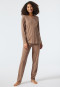 Pyjama long silhouette ample encolure en V imprimé minimaliste marron - Essentials Comfort Fit
