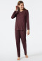 Schlafanzug lang weitere Silhouette V-Ausschnitt Minimalprint burgund - Essentials Comfort Fit