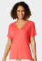 Shirt short-sleeved modal V-neck lace coral - Mix & Relax