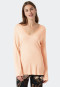 Shirt lange mouwen interlock V-hals kant abrikoos - Mix+Relax