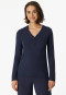 Shirt lange mouwen modal V-hals knoopsluiting blauw - Mix+Relax