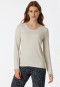 Shirt lange mouwen modal V-hals naturel gemêleerd - Mix+Relax