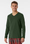 Shirt long-sleeved organic cotton V-neck dark green - Mix & Relax