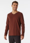 Maglia a maniche lunghe in cotone biologico con scollo a V, terracotta - Mix+Relax