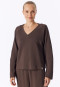 Sweatshirt met lange mouwen, doubleface, v-hals, diepbruin - Mix+ Relax