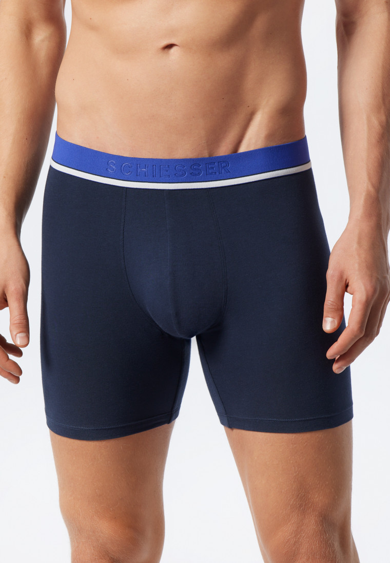 Long boxer briefs 2-pack organic cotton woven elastic waistband dark blue - 95/5