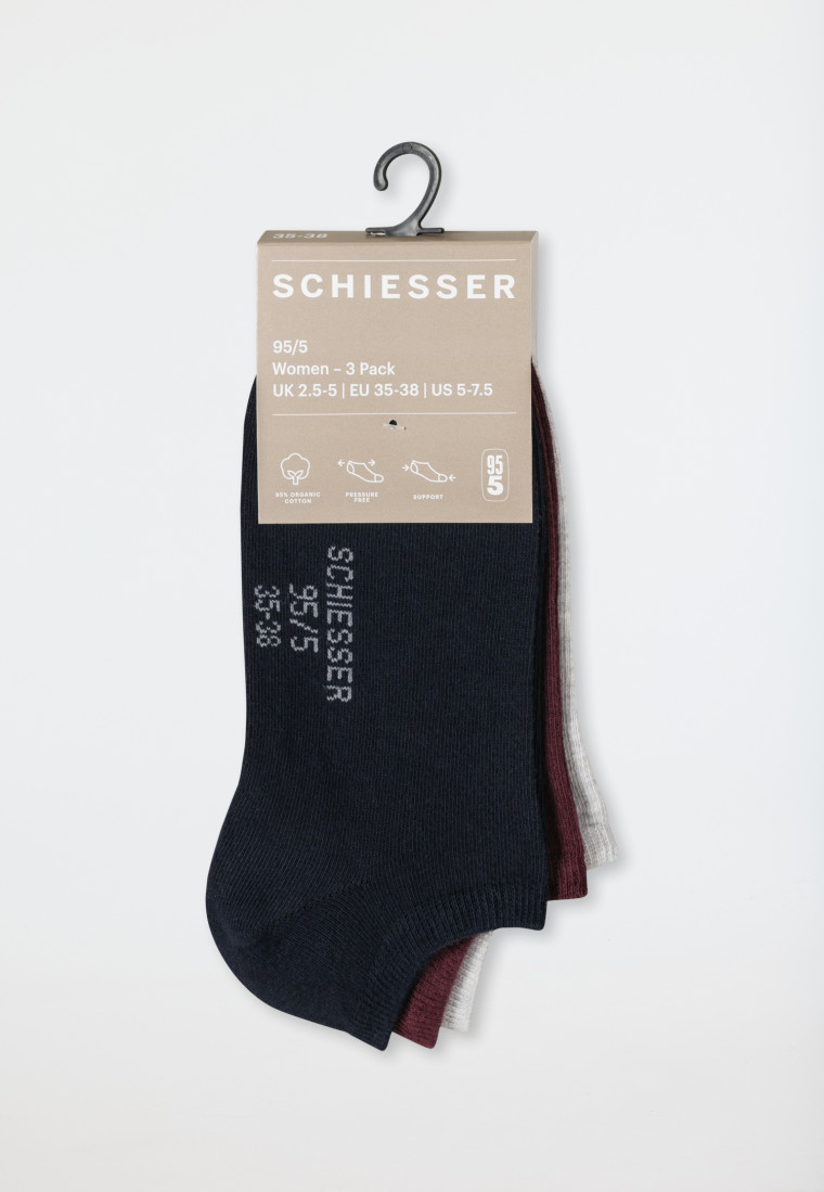 Damensneaker Socken 3er-Pack Organic Cotton mehrfarbig - 95/5