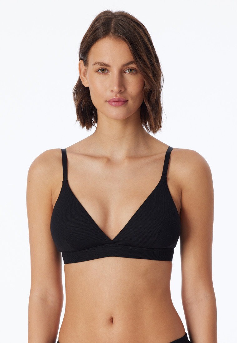 Soutien-gorge sans armature côtelé coton bio coussinets amovibles noir - Pure Rib