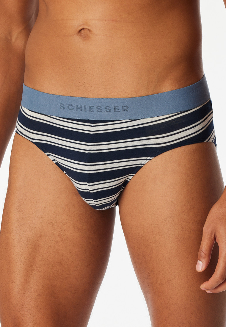 Rio-Slips 3er-Pack Organic Cotton Webgummibund uni/gestreift dunkelblau - 95/5