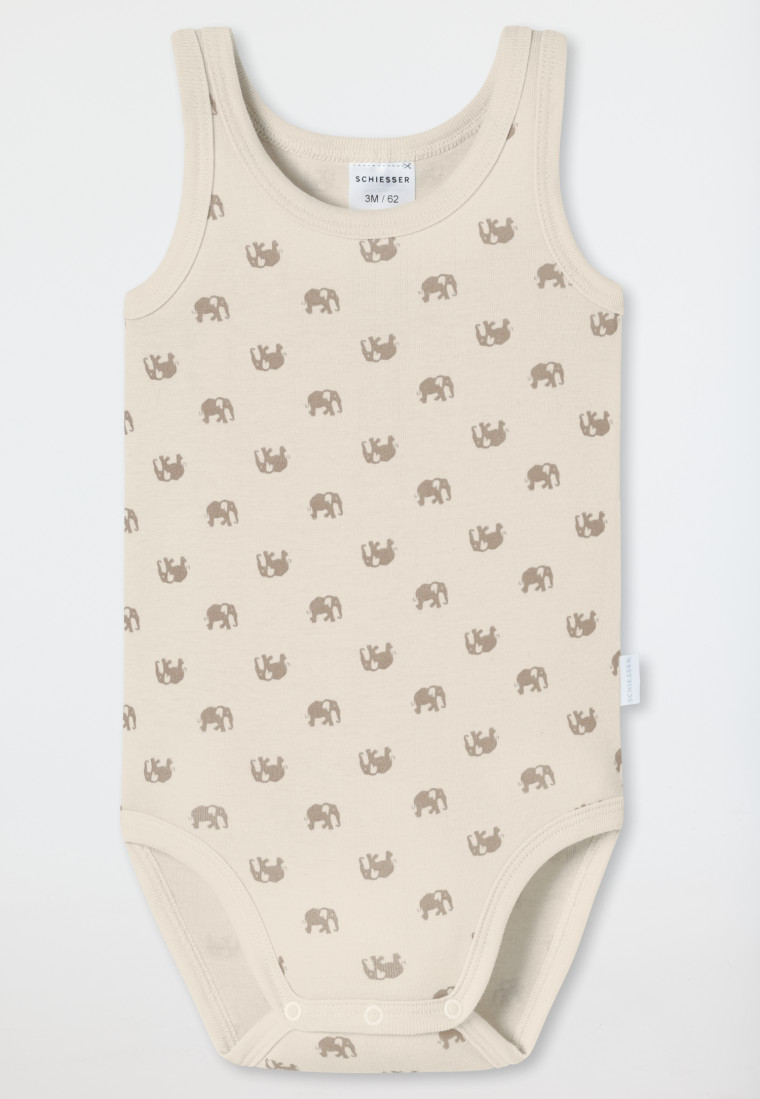 Romper set van 2 fijne rib bandjes olifanten crème - Natural Love