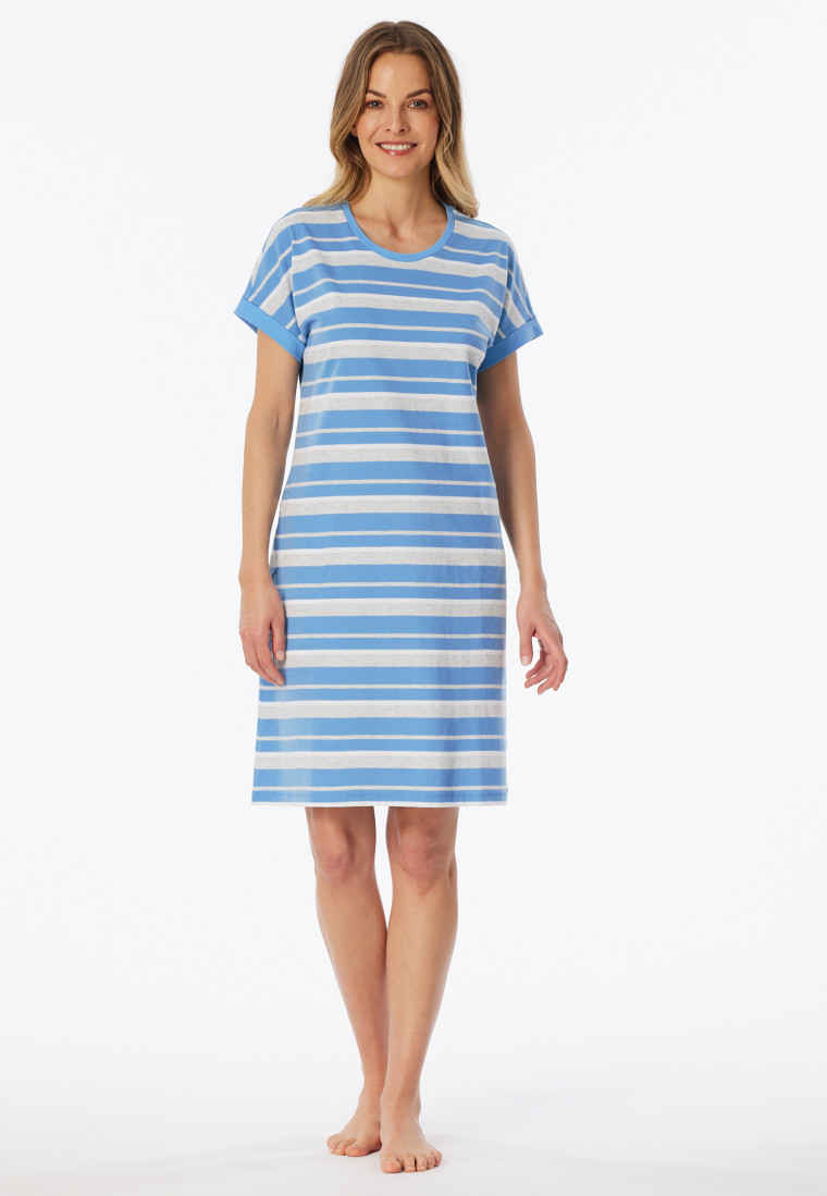 Sleep shirt short sleeve stripes light blue - Casual Essentials