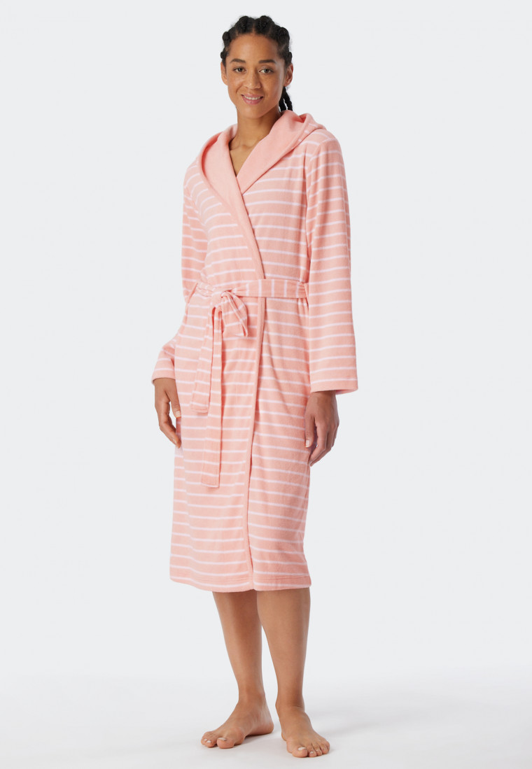 Accappatoio in spugna leggera a righe rosa - Feather Terry
