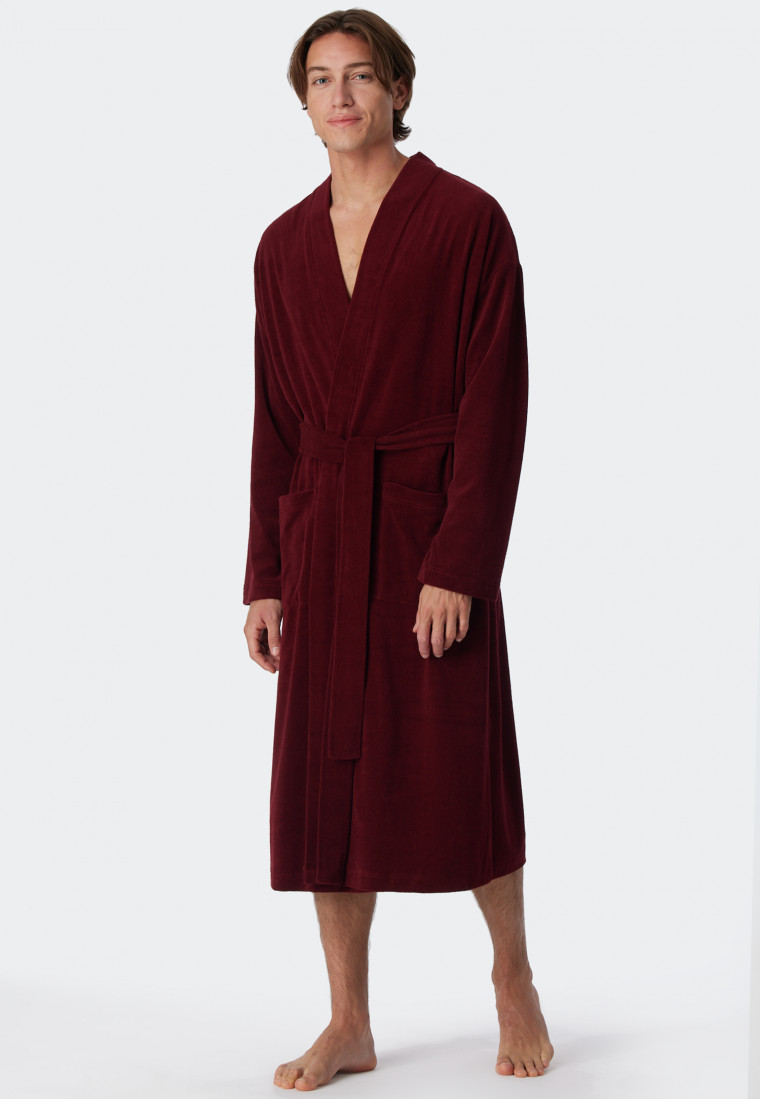 Light terry cloth bathrobe burgundy - Feather Terry