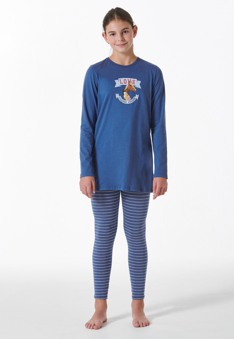 Pajamas long Organic Cotton horse print blue - Horse World