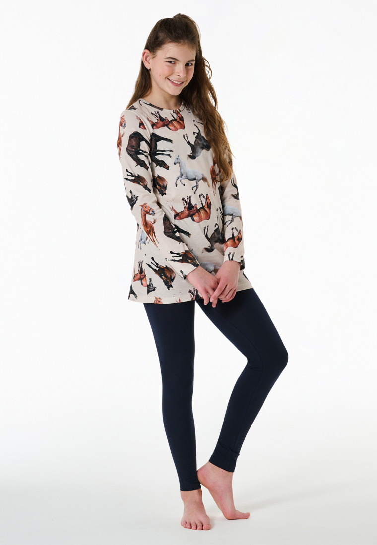 Schlafanzug lang Organic Cotton Leggings Pferde off-white - Horse World