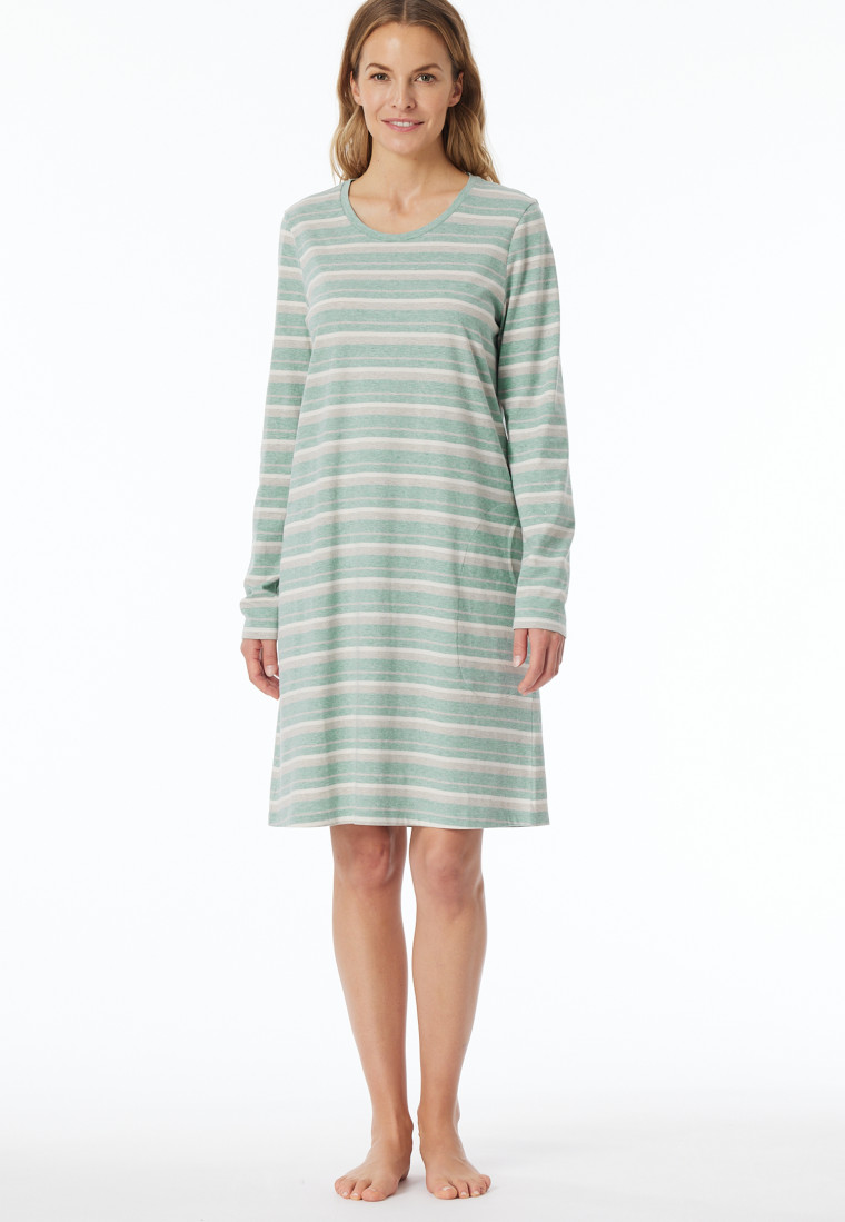 Nachthemd langarm Ringel grün-meliert - Casual Essentials