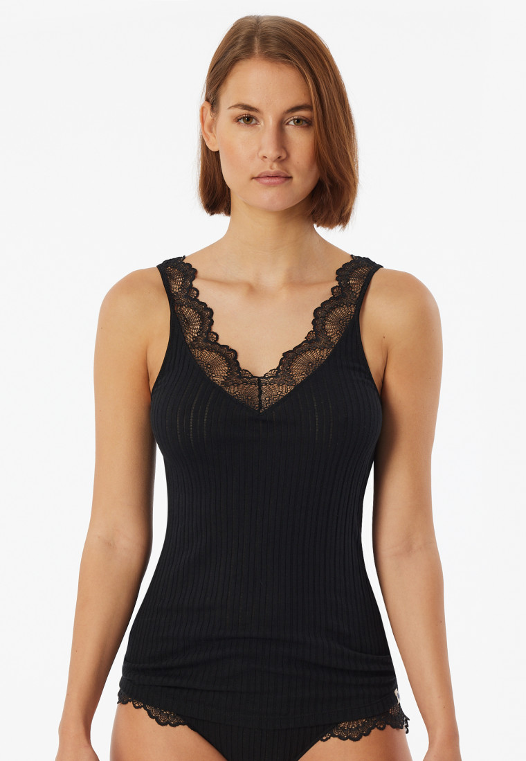 Strap top fine rib needle out structure black - Revival Marie