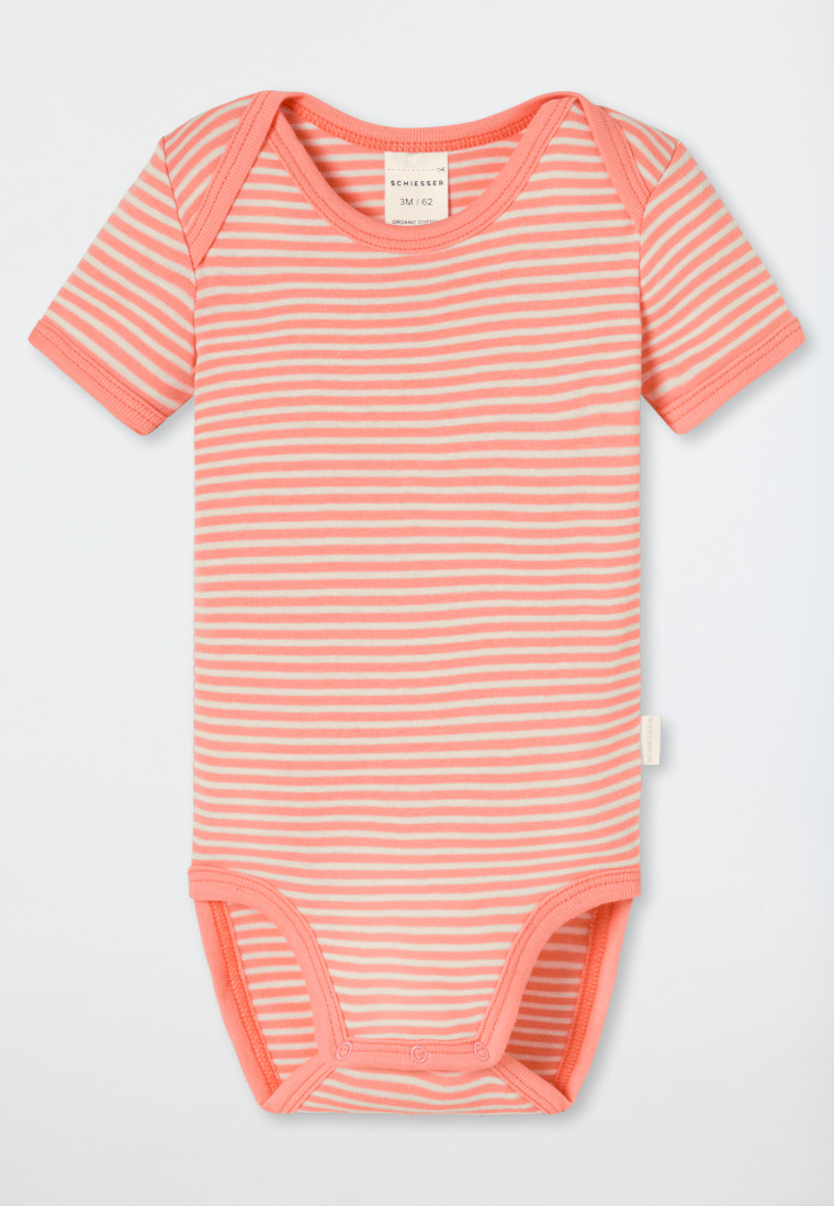 Korte mouw romper 3 set van 3 fijne rib streepjes meerkleurig - Natural Love