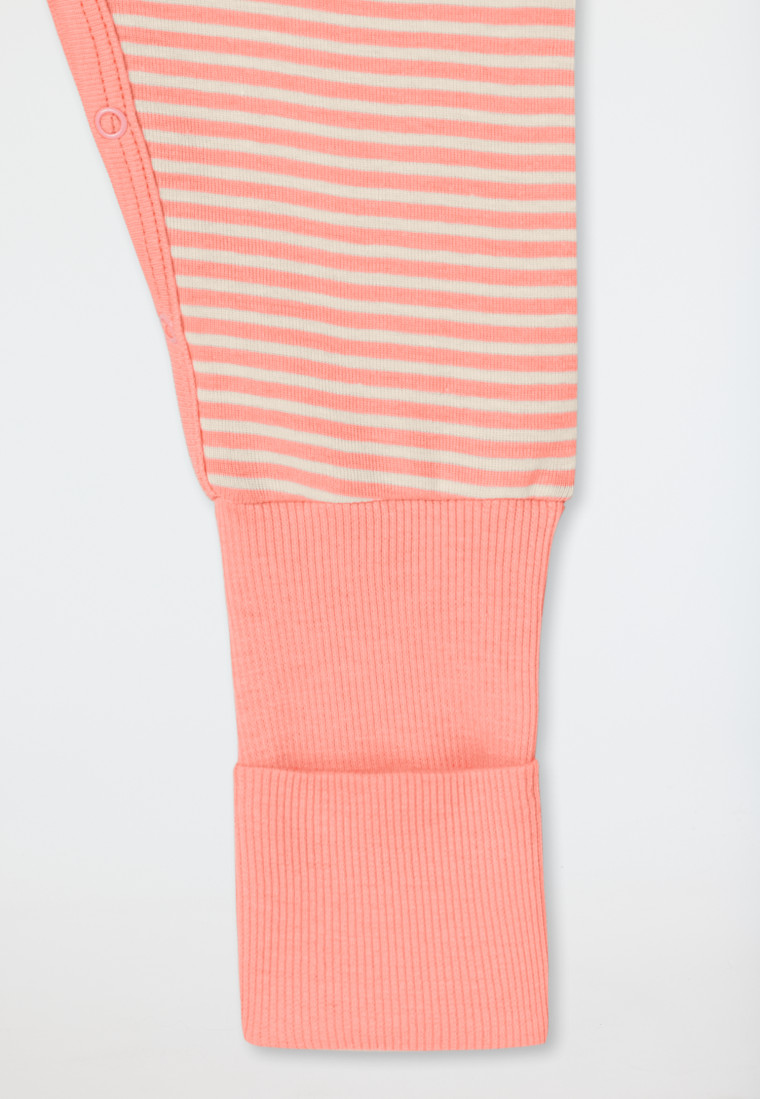 Baby suit fine rib long-sleeve Vario-foot stripes apricot - Natural Love