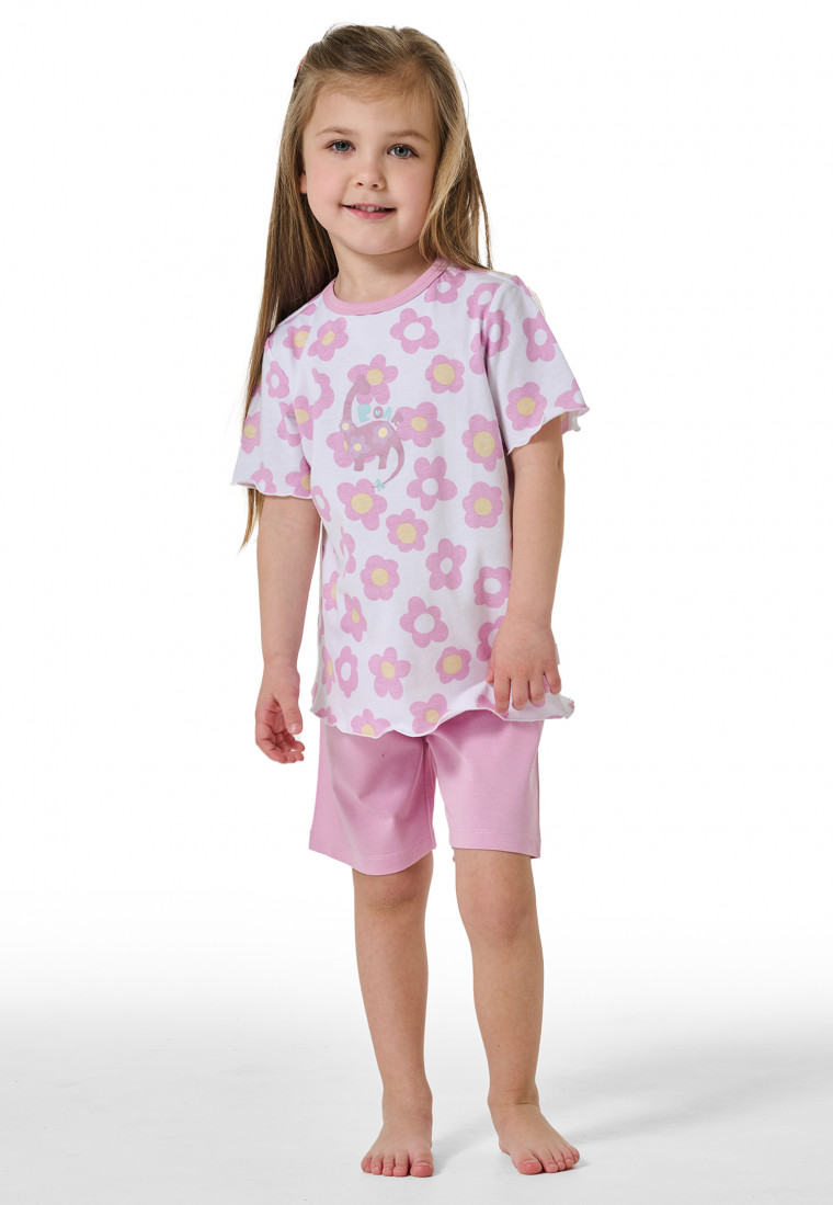 Schlafanzug kurz Rollsaum Blumen weiß - Girls World