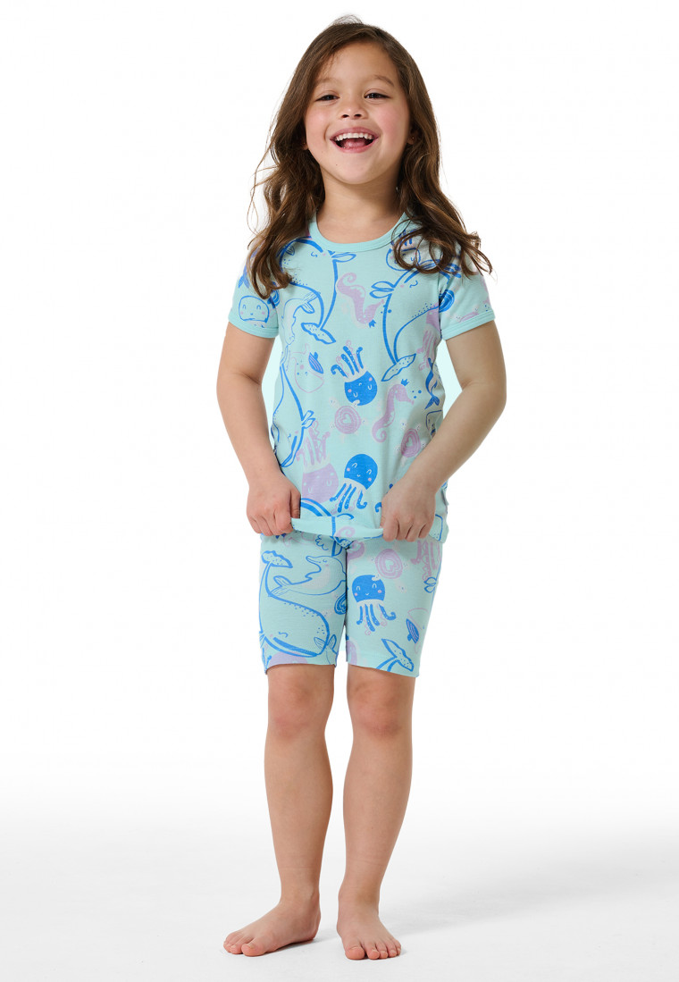 Pyjama court côtelé animaux marins vert clair - Girls World