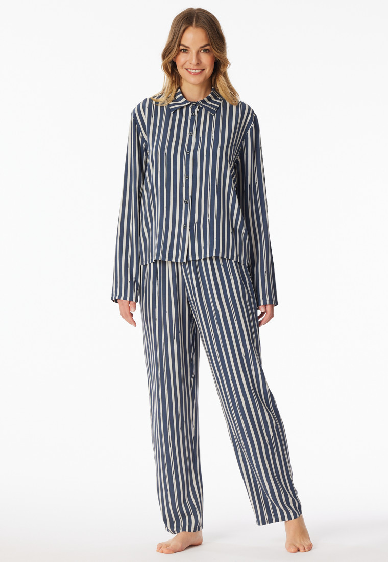 Pyjama lang geweven stof strepen grafiet - selected! premium