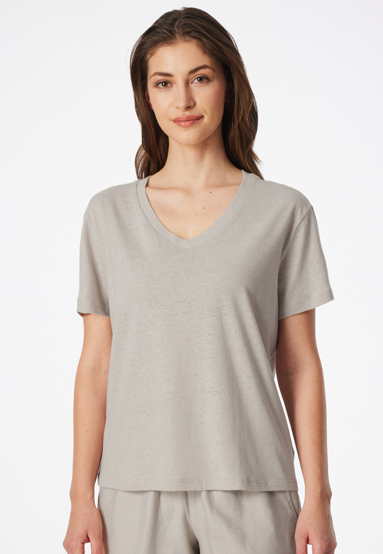 Shirt kurzarm Leinen Biobaumwolle grau-jaspe- Mix+Relax