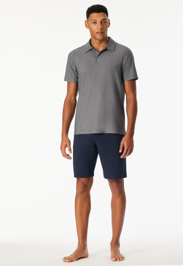 Pigiama corto con colletto di camicia blu notte - Selected Premium Jacquard