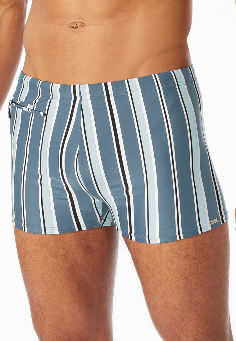 Zwembroek met rits gebreide stof gerecyclede strepen atlantisch blauw - Aqua