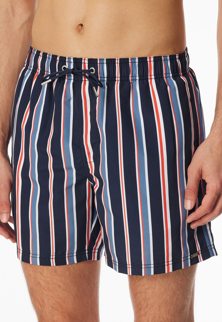 Badeshorts Webware recycelt Streifen nachtblau - Aqua