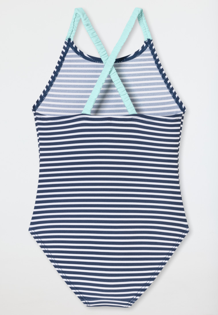 Badeanzug Wirkware recycelt LSF40+ Streifen white&stripes - Aqua