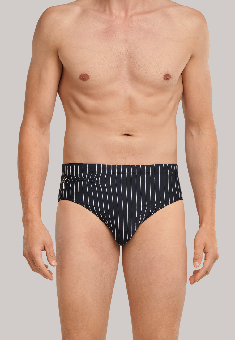 Slip de bain Bade-Sir avec poche zippée tissu tricoté recyclé rayures noir - Nautical Casual