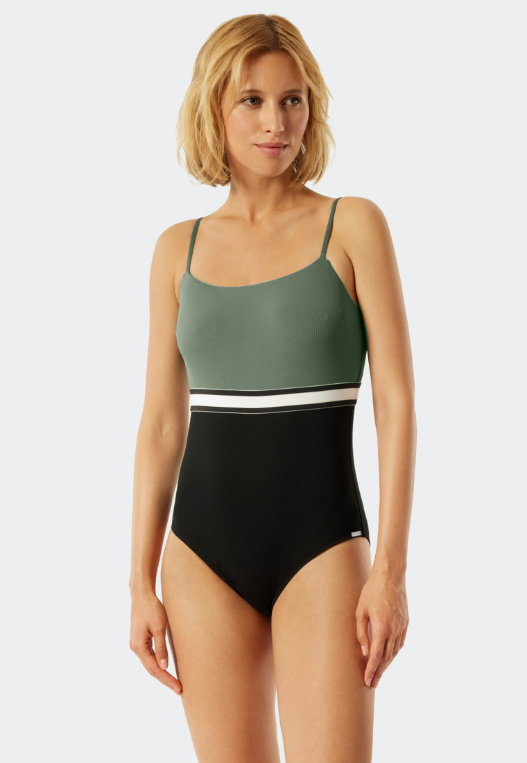 Swimsuit lined elastic band adjustable straps khaki-black - California Dream