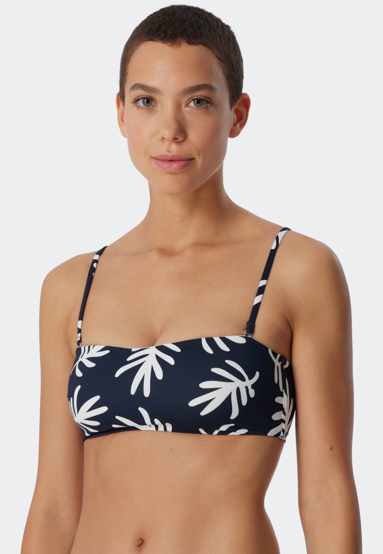 Bandeau Bikini Top gefuttert Softcups variable Trager Korallen dunkelblau gemustert Mix Match Coral Life