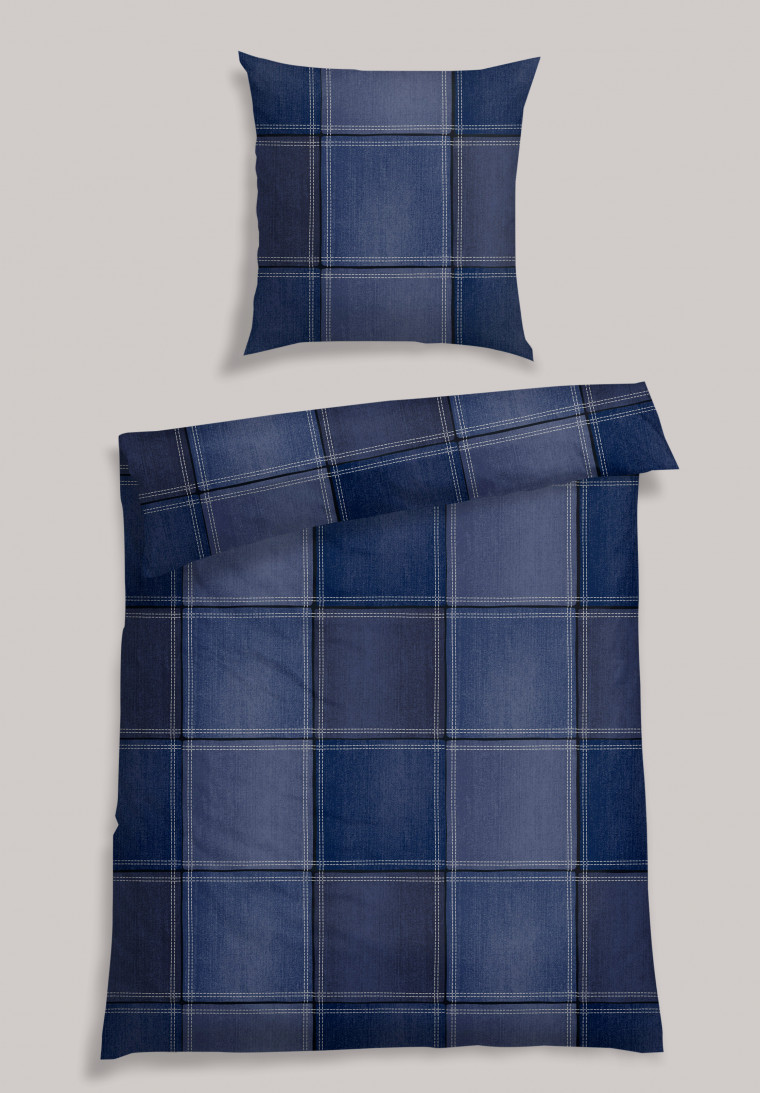 Parure de lit, 2 pièces, en tissu bleu résistant à carreaux - SCHIESSER HOME