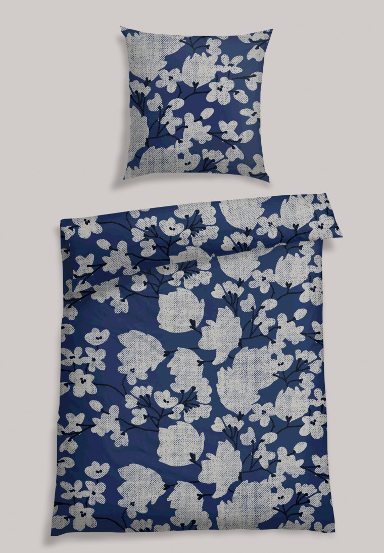 Bed linen 2-piece satin blue pattern - SCHIESSER Home