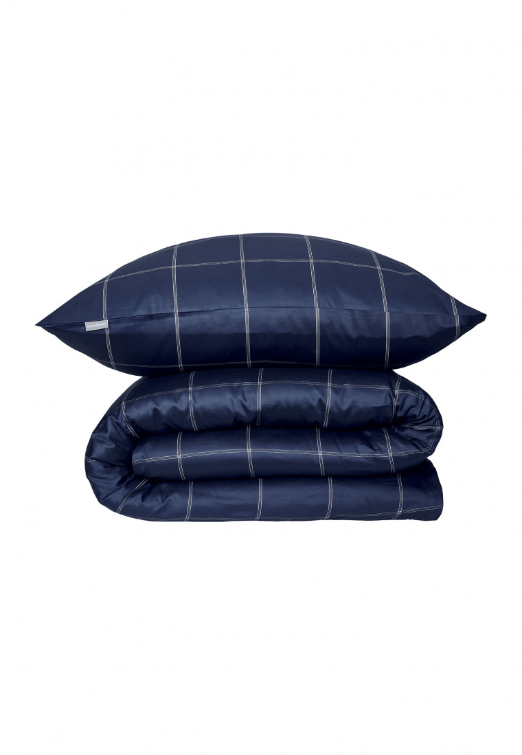 Tweedelige set bedlinnen satijn donkerblauw geruit - Schiesser Home