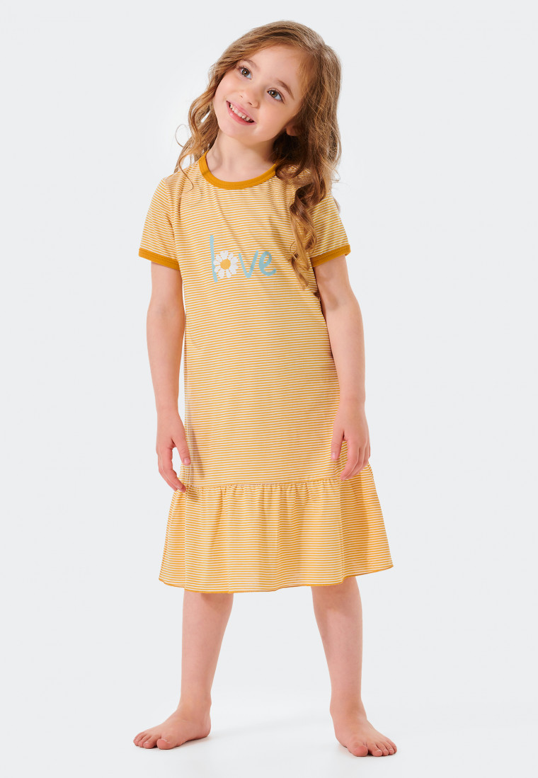 Chemise de nuit manches courtes coton bio bambou volant rayures
