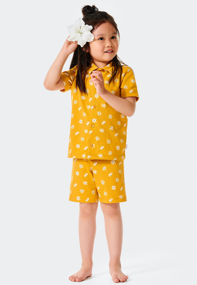 Pyjama court patte de boutonnage coton bio Marguerites jaunes - Natural Love