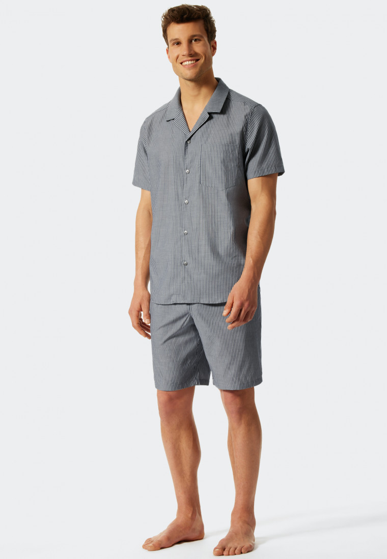 Pyjama kort Tencel geweven stof donkerblauw - selected! premium