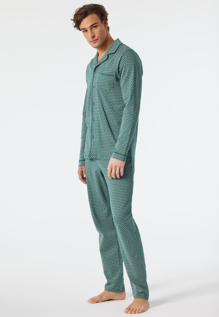 Lange pyjama met fijne interlock bies patroon donkergroen - Fine Interlock