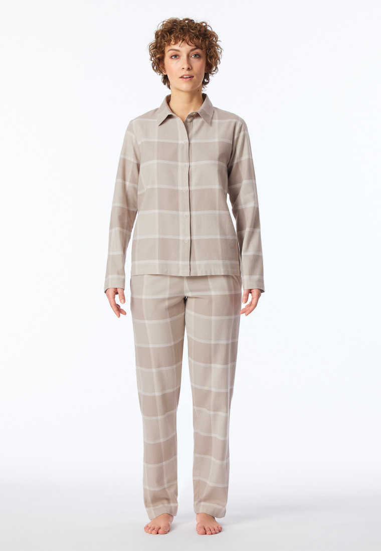 Pyjama lang Flanell beige kariert - Selected Premium Warming