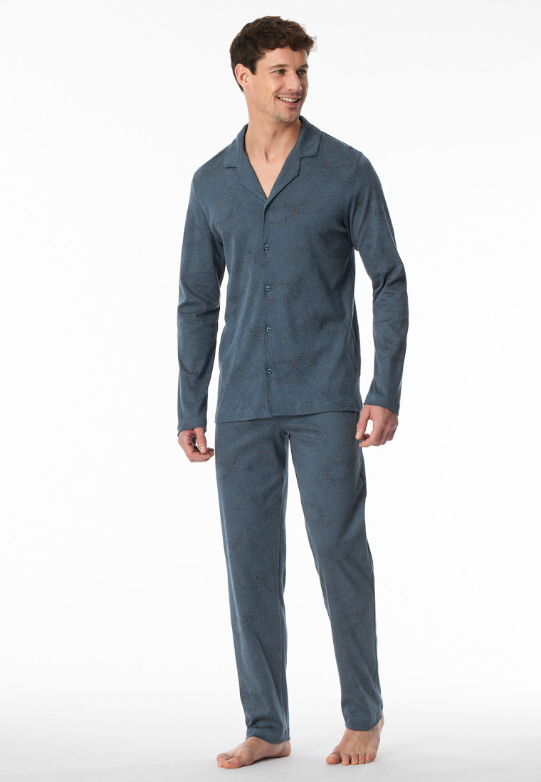 Pyjamas long paisley denim blue - Fine Interlock
