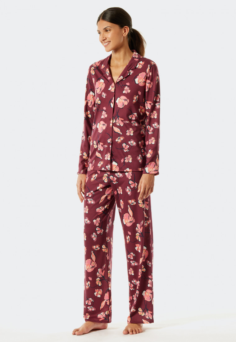 Pyjama lang Reverskragen Blumenprint pflaume - Modern Floral