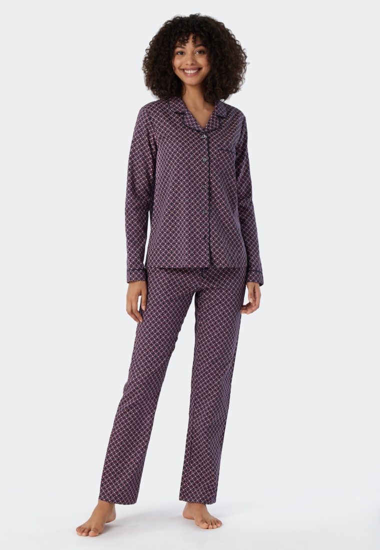 Pyjama long col revers imprimé graphique violet - selected! premium inspiration