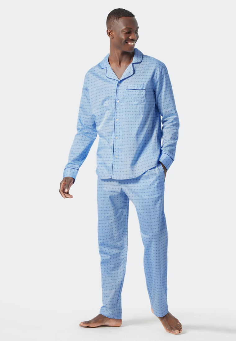 Pyjama long satin tissé patte de boutonnage imprimé bleu clair - selected! premium inspiration