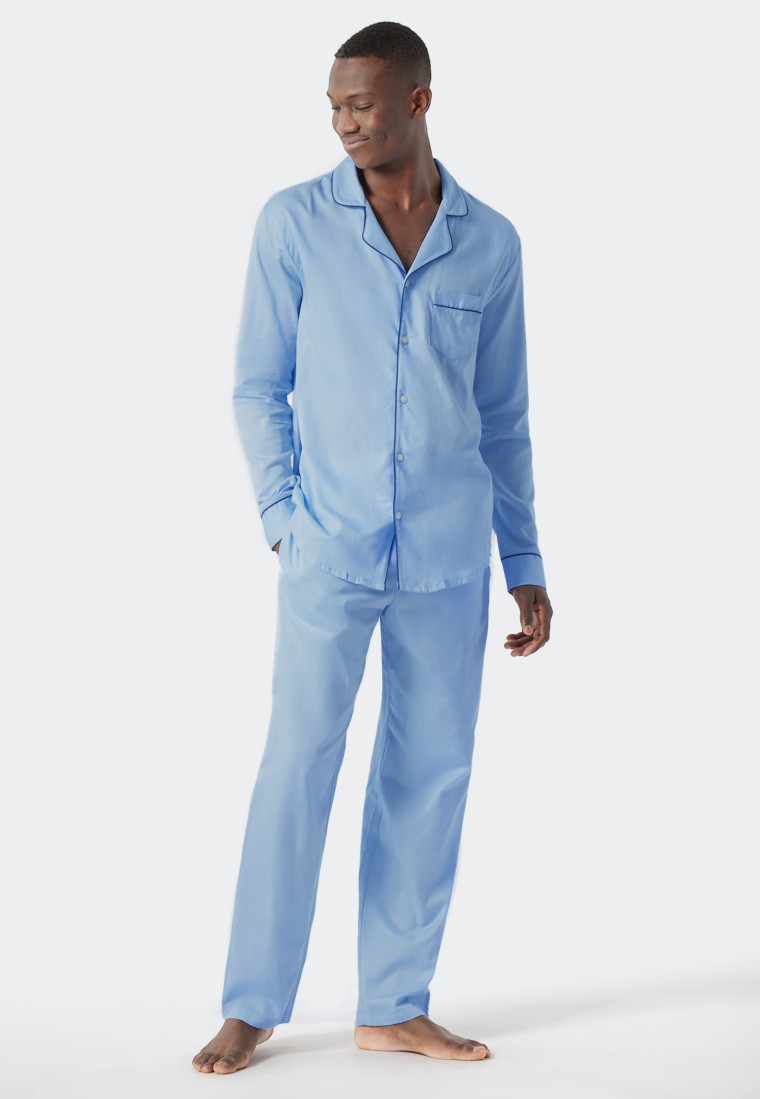 Pyjama lang Websatin Knopfleiste hellblau - selected! premium inspiration