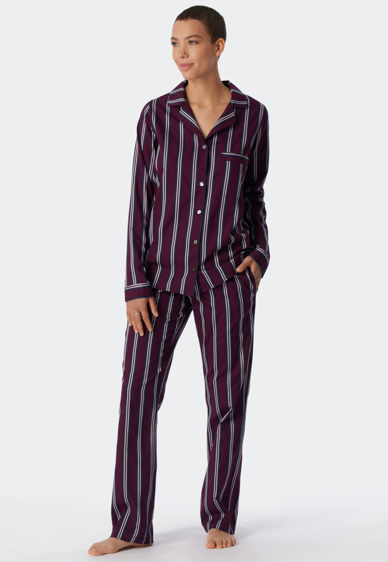 Pyjama lang Websatin Reverskragen Streifen lila - selected! premium inspiration