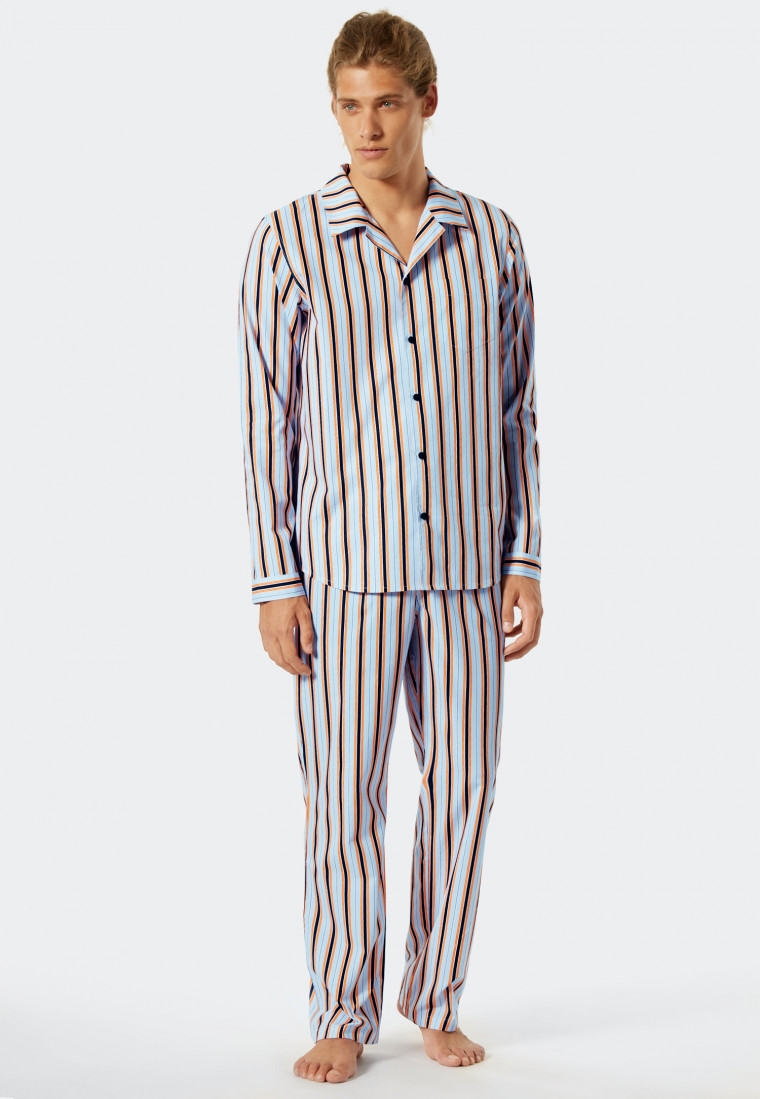 Pajamas long woven fabric button placket striped multicolored - Pyjama Story