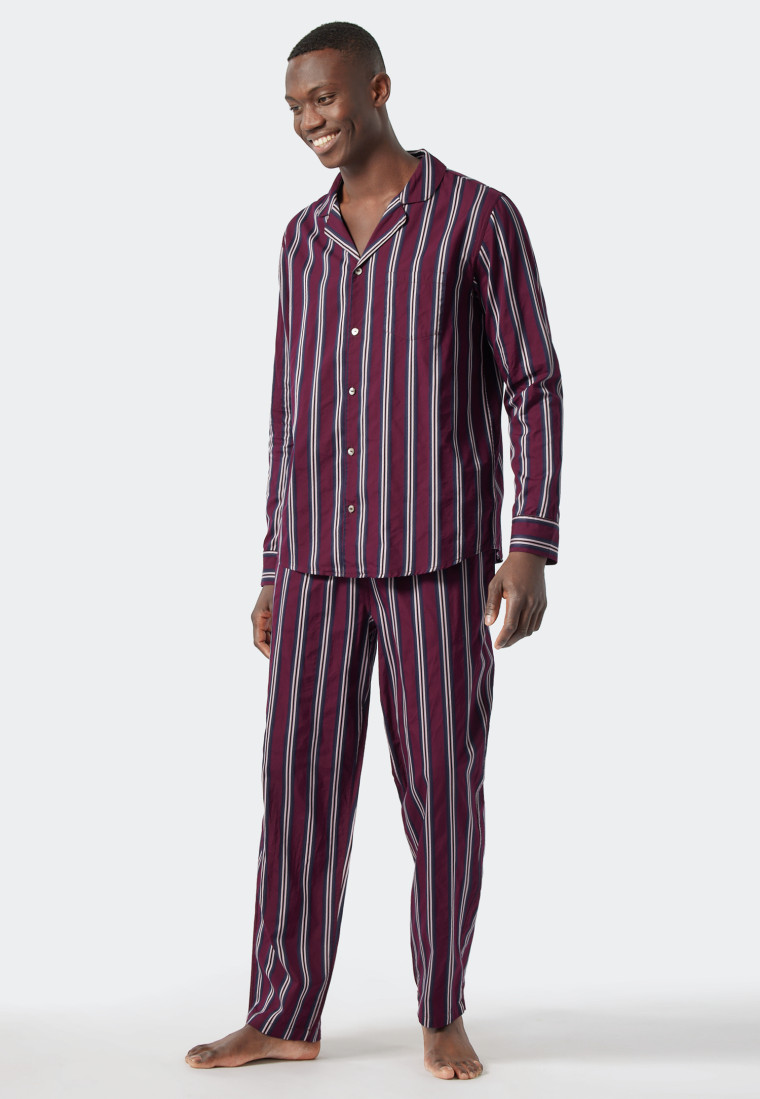 Lange pyjama, geweven stof, knoopsluiting, paars gestreept - Selected! premium inspiratie